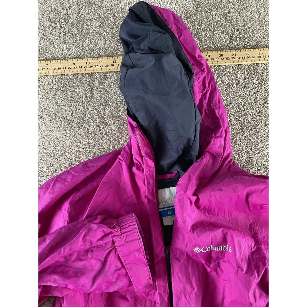 Columbia Womens Small Magenta Rain Jacket Hooded Performance Pockets Nylon/Poly